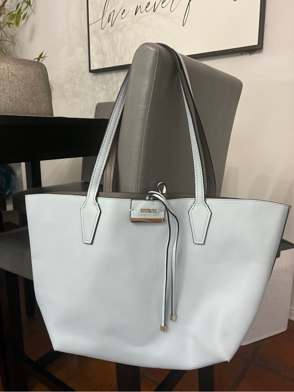 GUESS Pale Blue Leather Tote with Dual Straps